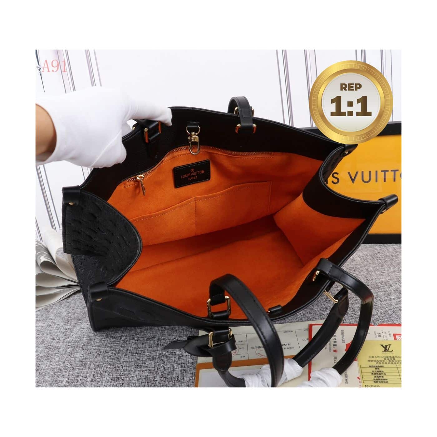 1:1 Replica Louis Vuitton Onthego MM Monogram Empreinte Tote Bag Black For Women 35cm LV M45595 - Image 5