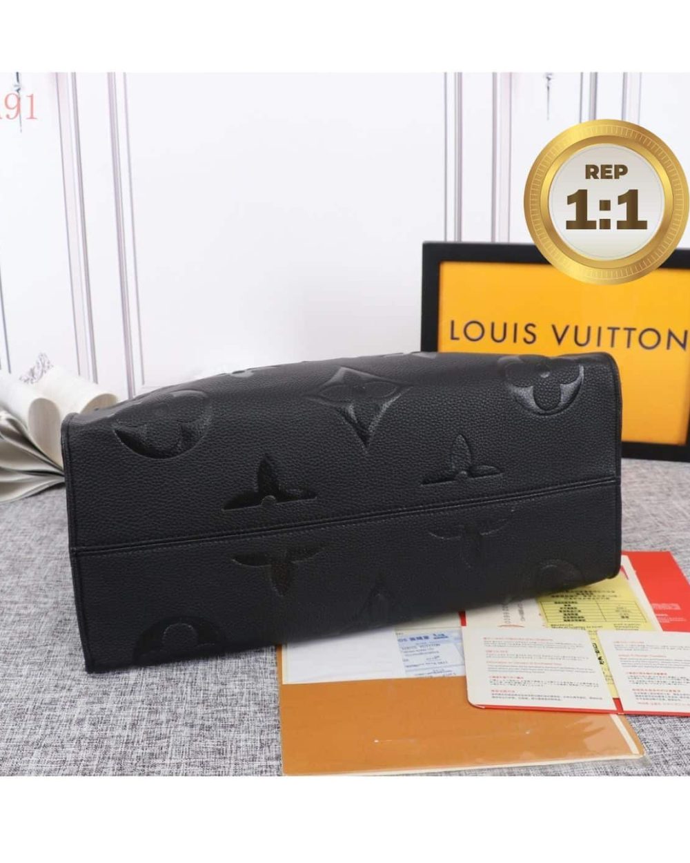 1:1 Replica Louis Vuitton Onthego MM Monogram Empreinte Tote Bag Black For Women 35cm LV M45595