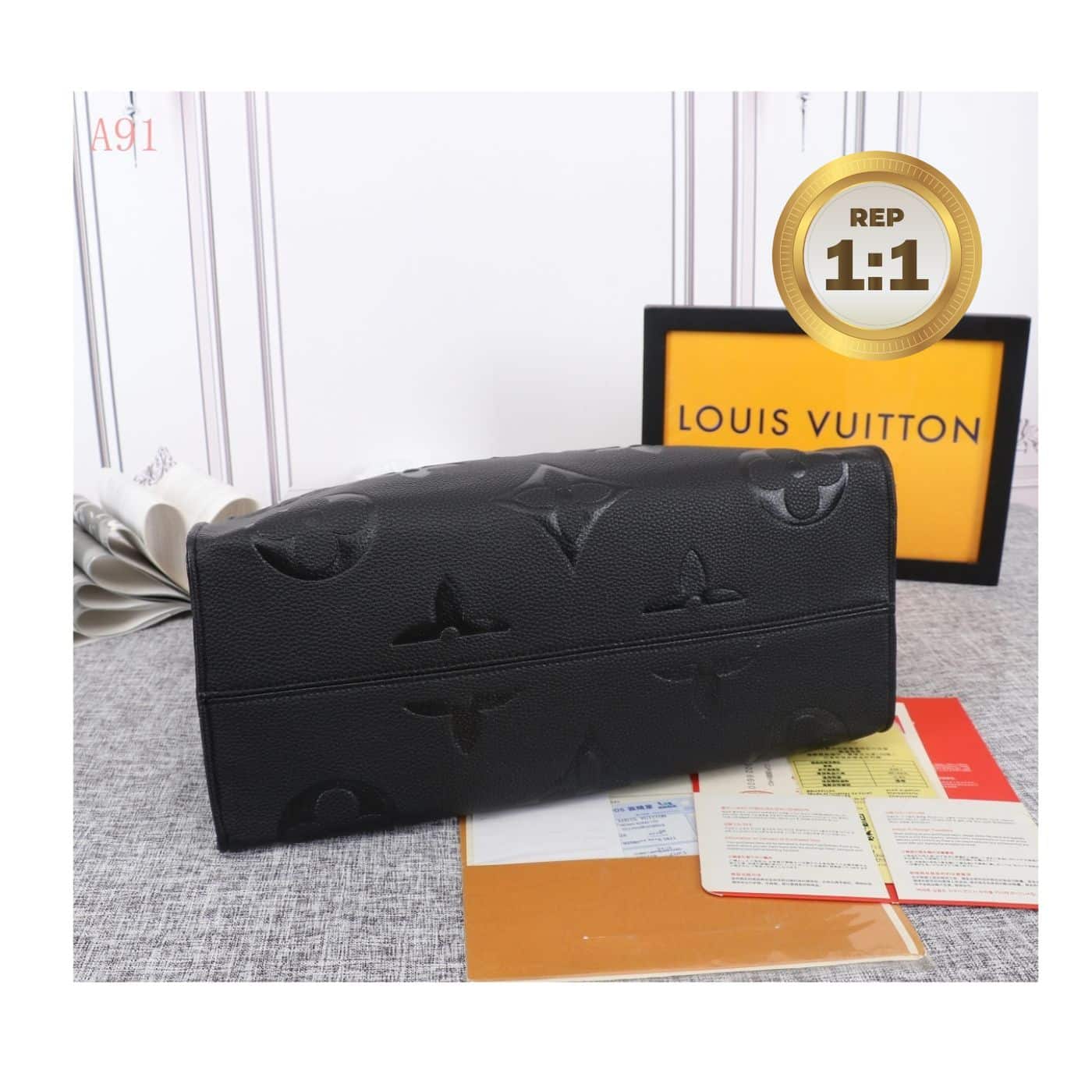 1:1 Replica Louis Vuitton Onthego MM Monogram Empreinte Tote Bag Black For Women 35cm LV M45595 - Image 4