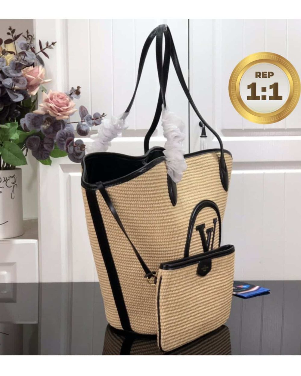 1:1 Replica Louis Vuitton Saint Jacques Raffia Black For Women 22.4in/57cm LV M59808