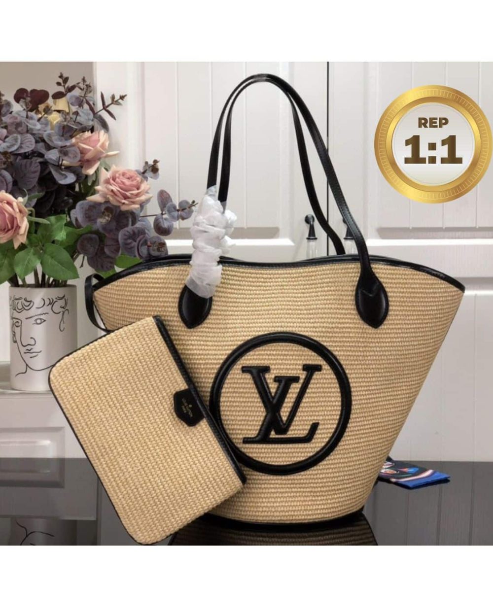 1:1 Replica Louis Vuitton Saint Jacques Raffia Black For Women 22.4in/57cm LV M59808