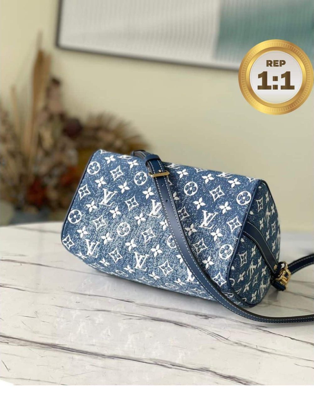 1:1 Replica Louis Vuitton Speedy Bandouliere 25 Monogram Denim Jacquard Navy Blue 9.8in/25cm LV M59609