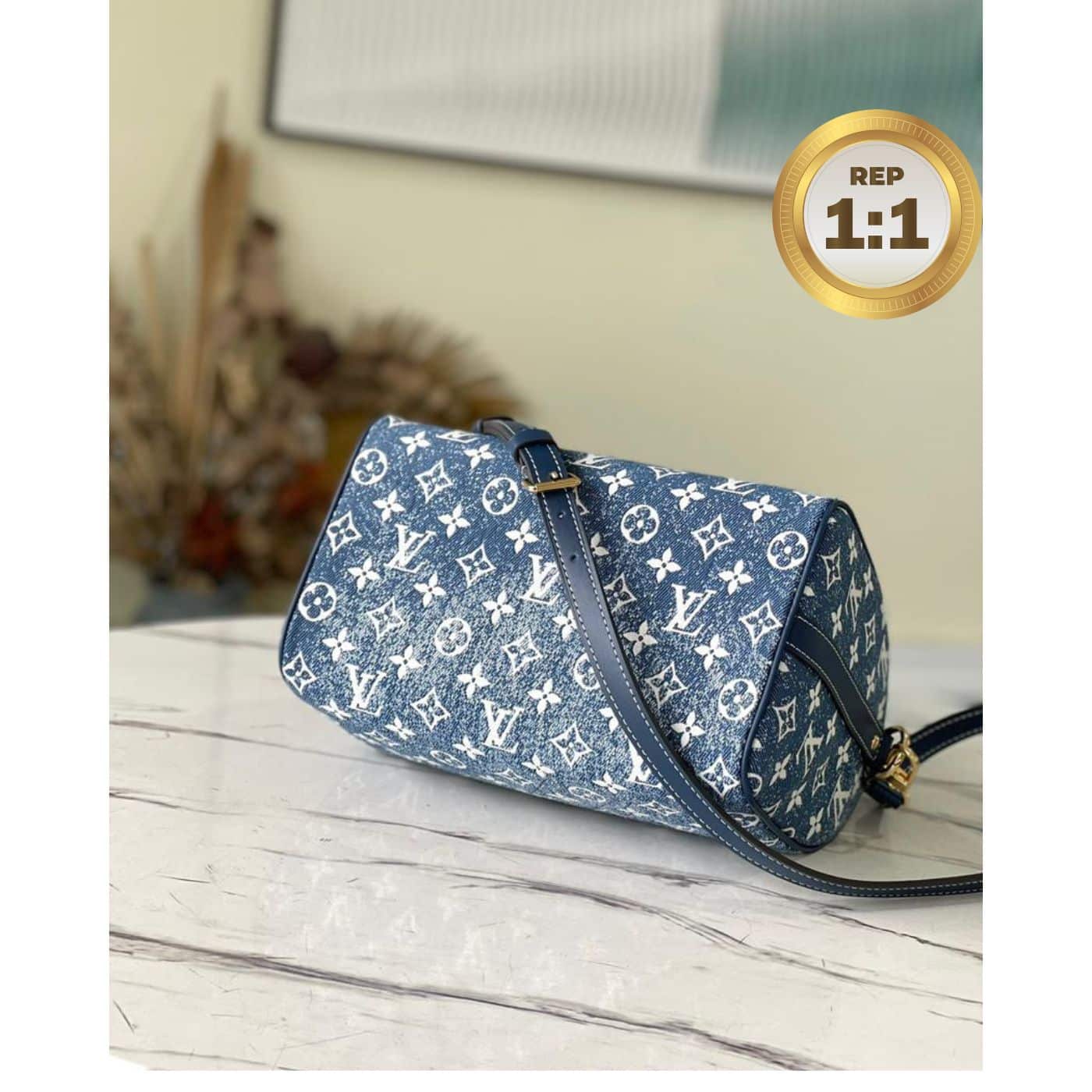1:1 Replica Louis Vuitton Speedy Bandouliere 25 Monogram Denim Jacquard Navy Blue 9.8in/25cm LV M59609 - Image 8