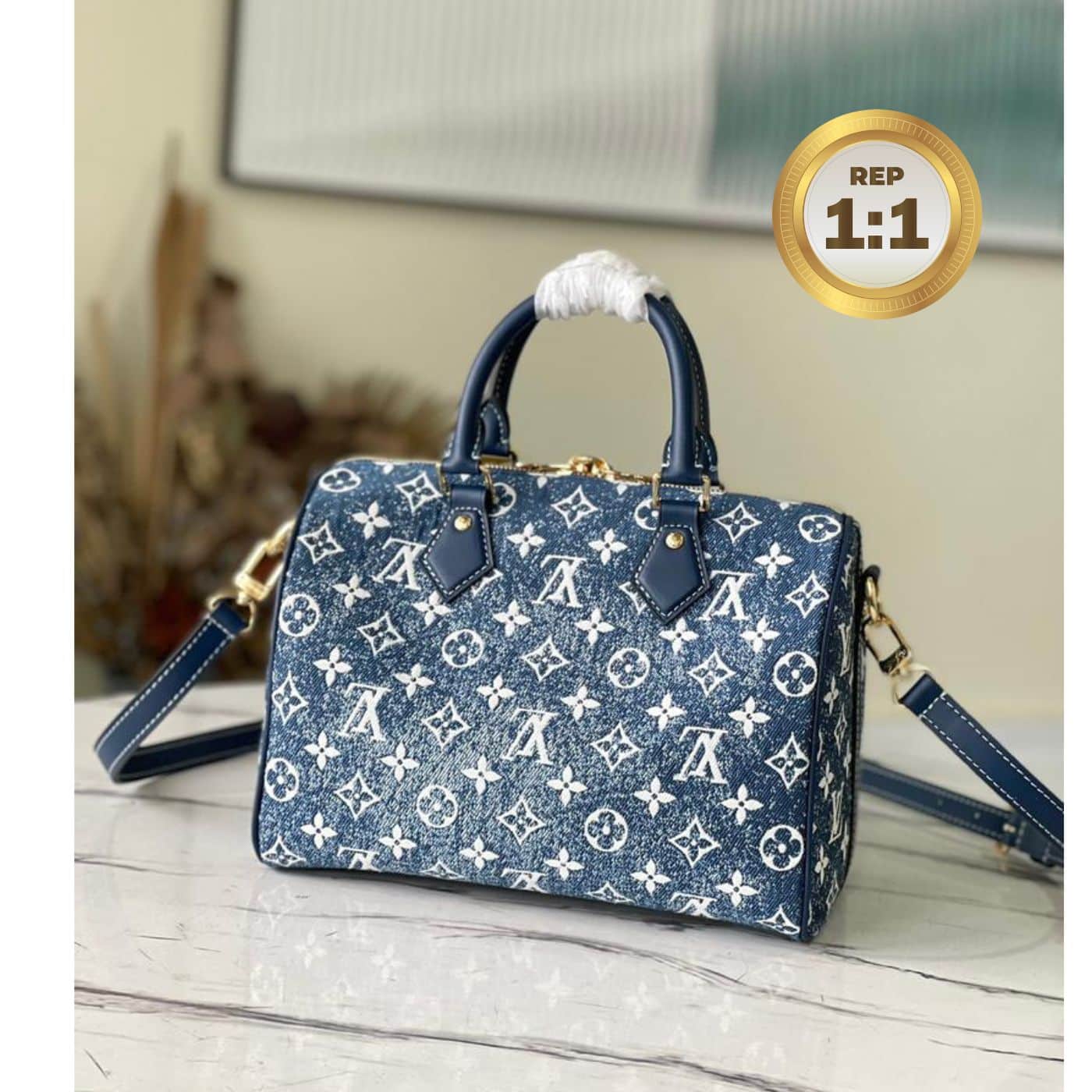 1:1 Replica Louis Vuitton Speedy Bandouliere 25 Monogram Denim Jacquard Navy Blue 9.8in/25cm LV M59609 - Image 7