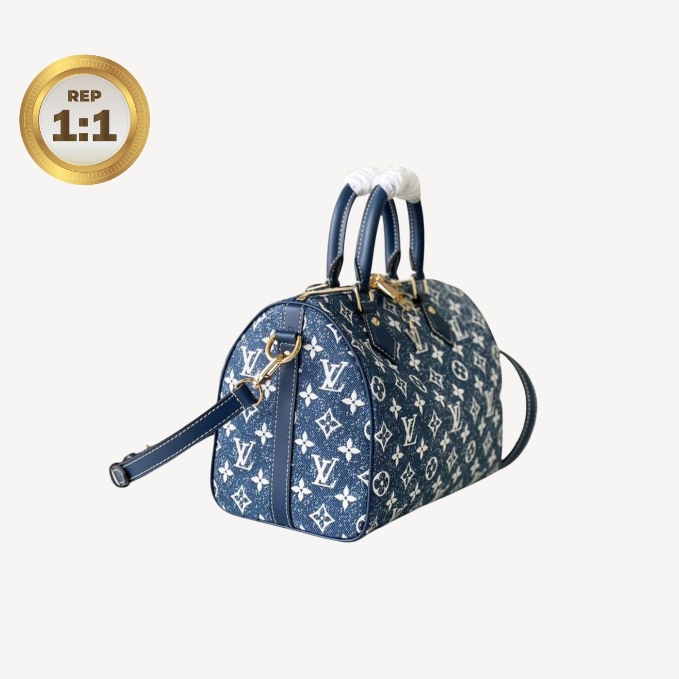 1:1 Replica Louis Vuitton Speedy Bandouliere 25 Monogram Denim Jacquard Navy Blue 9.8in/25cm LV M59609