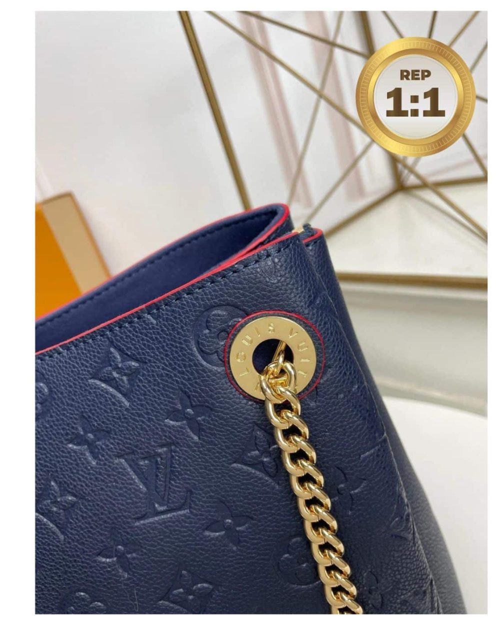 1:1 Replica Louis Vuitton Surene MM Monogram Empreinte Navy Blue/Red For Women 14.6in/37cm M43759