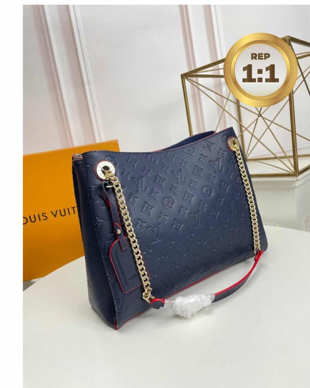 1:1 Replica Louis Vuitton Surene MM Monogram Empreinte Navy Blue/Red For Women 14.6in/37cm M43759