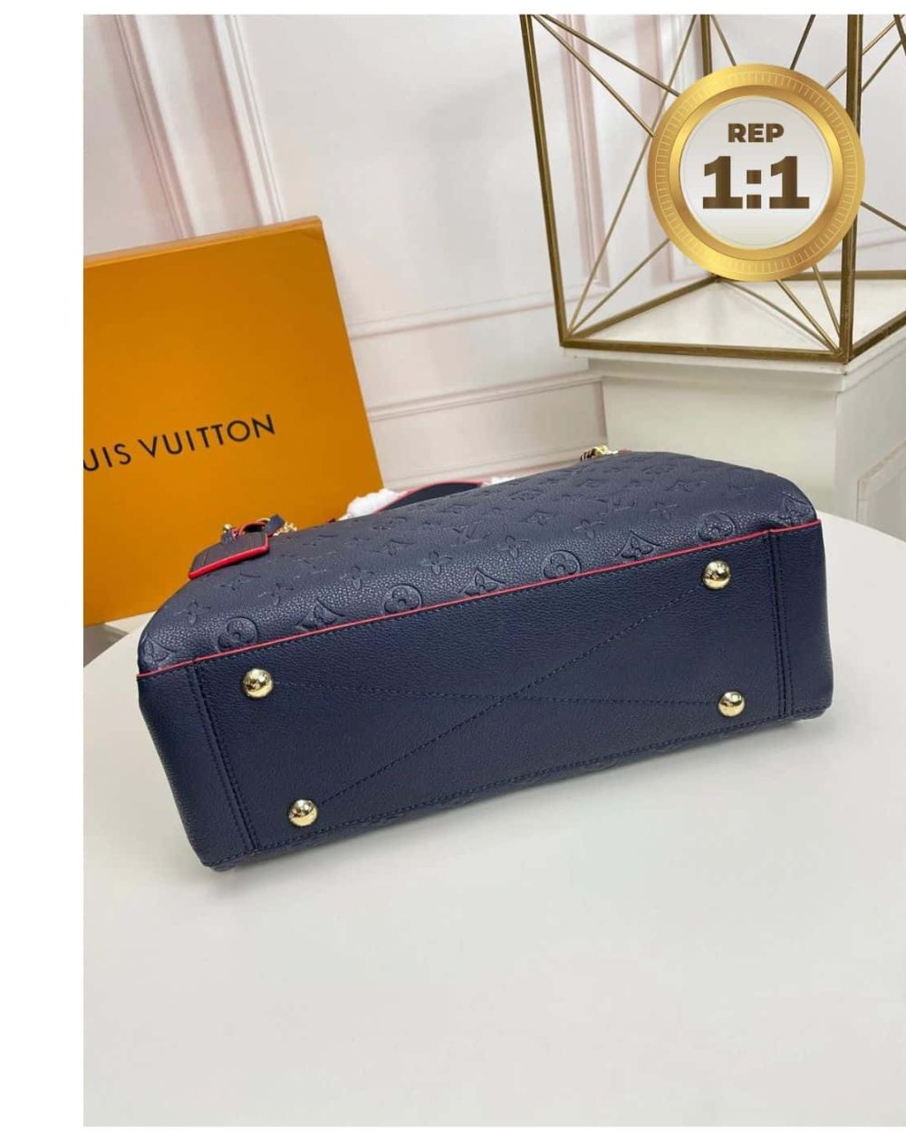 1:1 Replica Louis Vuitton Surene MM Monogram Empreinte Navy Blue/Red For Women 14.6in/37cm M43759