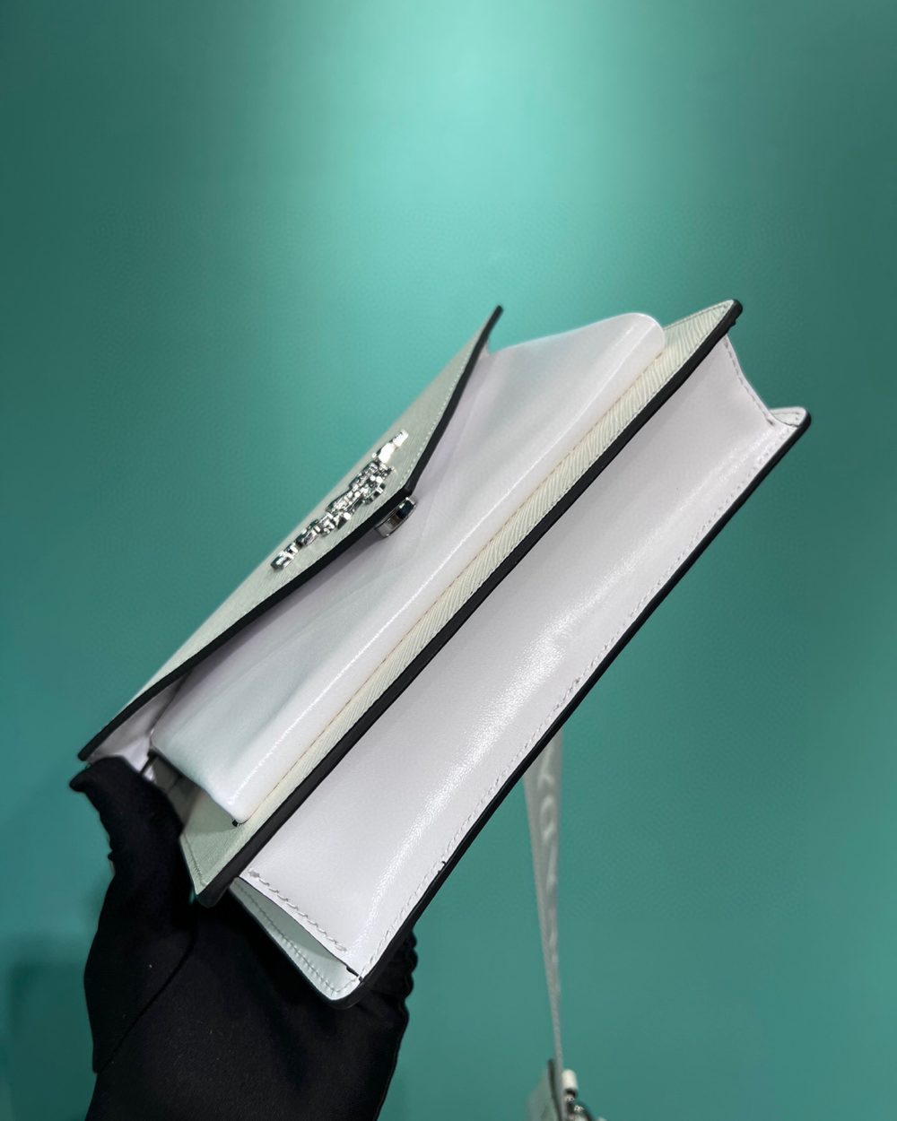 Saffiano Mini Envelope Bag In White For Women 7.8 in/ 20cm 1BP020_2EVU_F0009_V_N2O