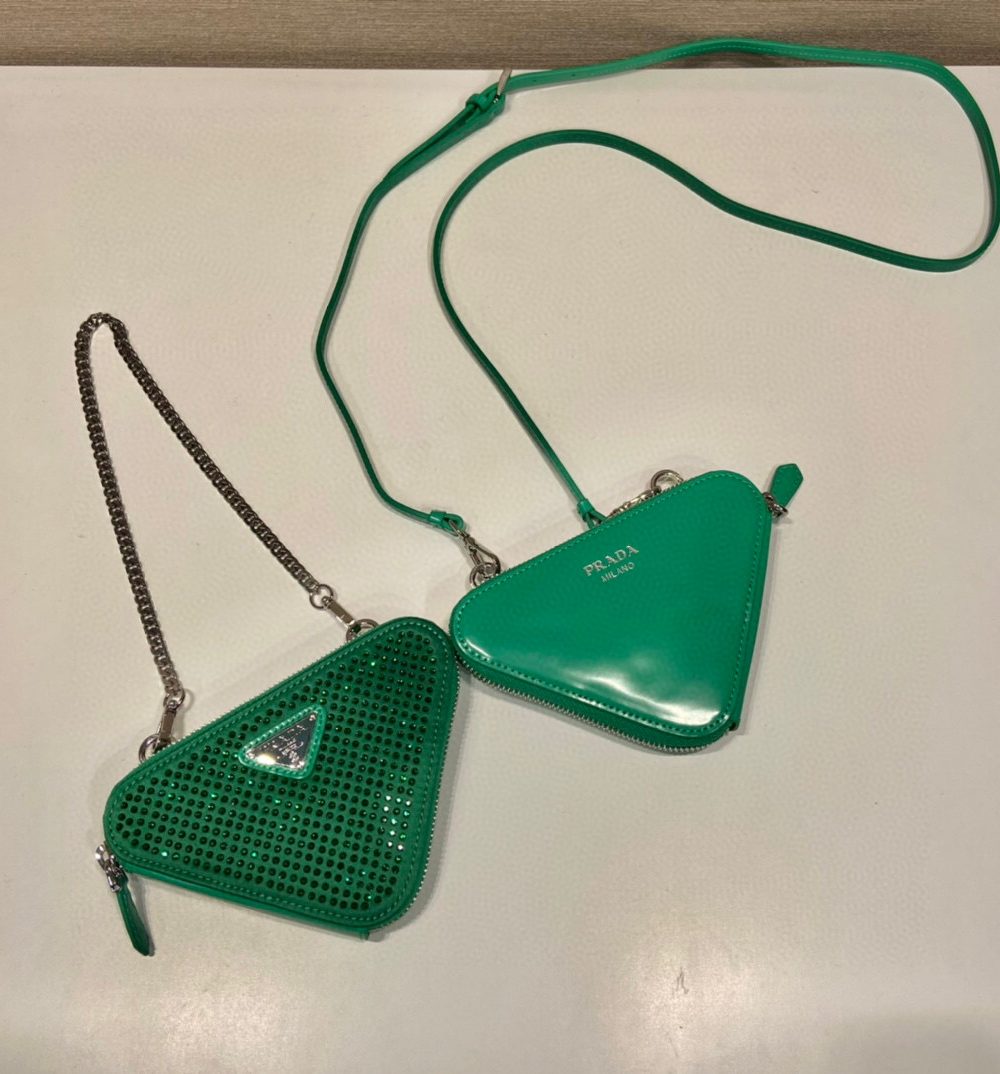 Saffiano Mini Pouch With Sparkling Stone In Green For Women 5.9in/ 15cm