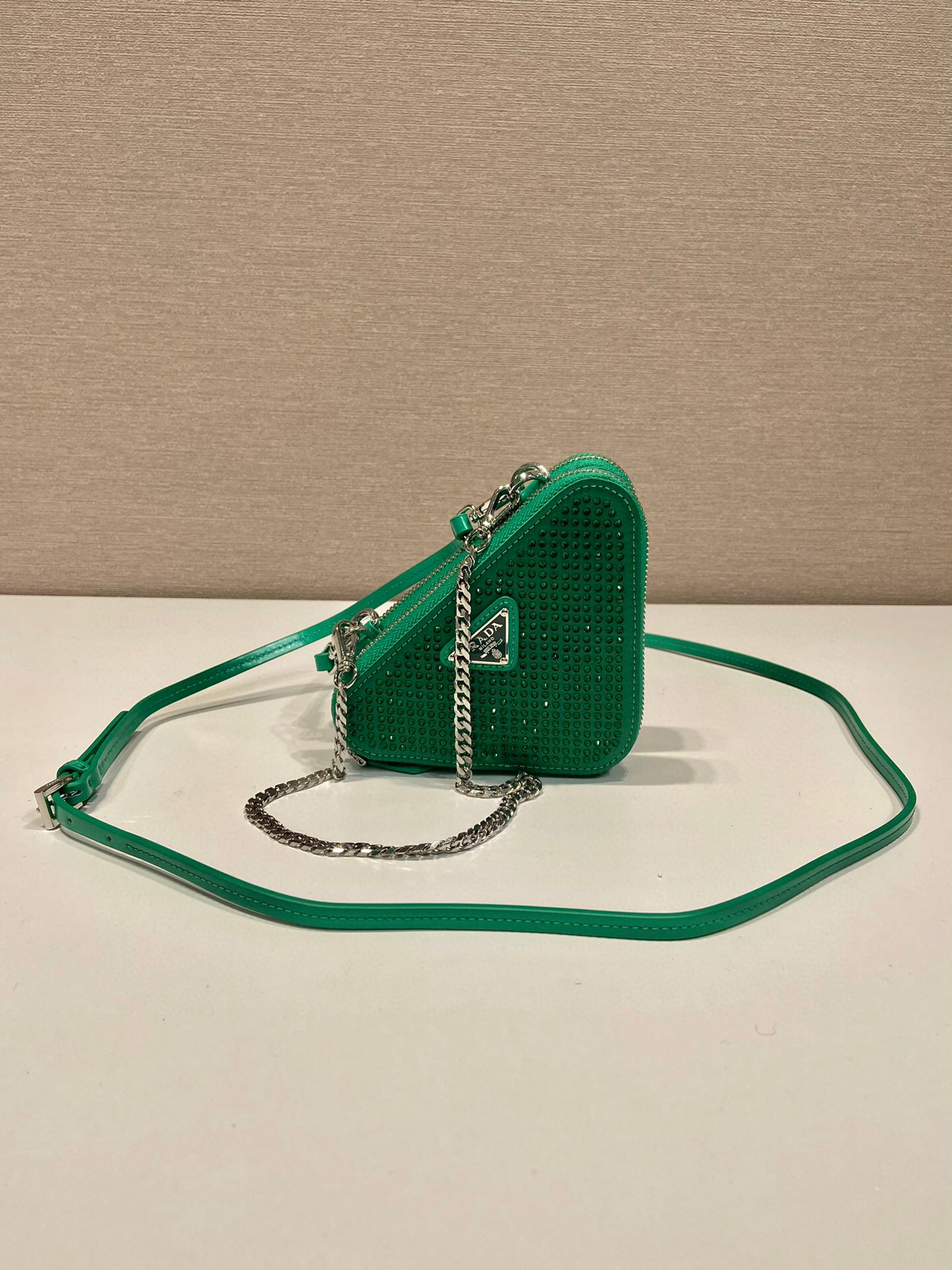 Saffiano Mini Pouch With Sparkling Stone In Green For Women 5.9in/ 15cm - Image 3