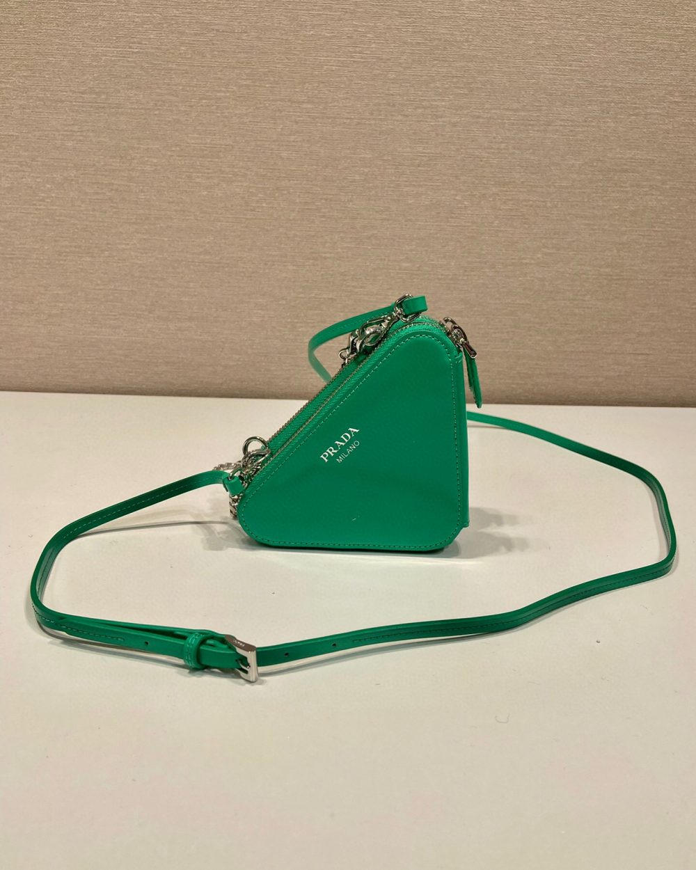 Saffiano Mini Pouch With Sparkling Stone In Green For Women 5.9in/ 15cm