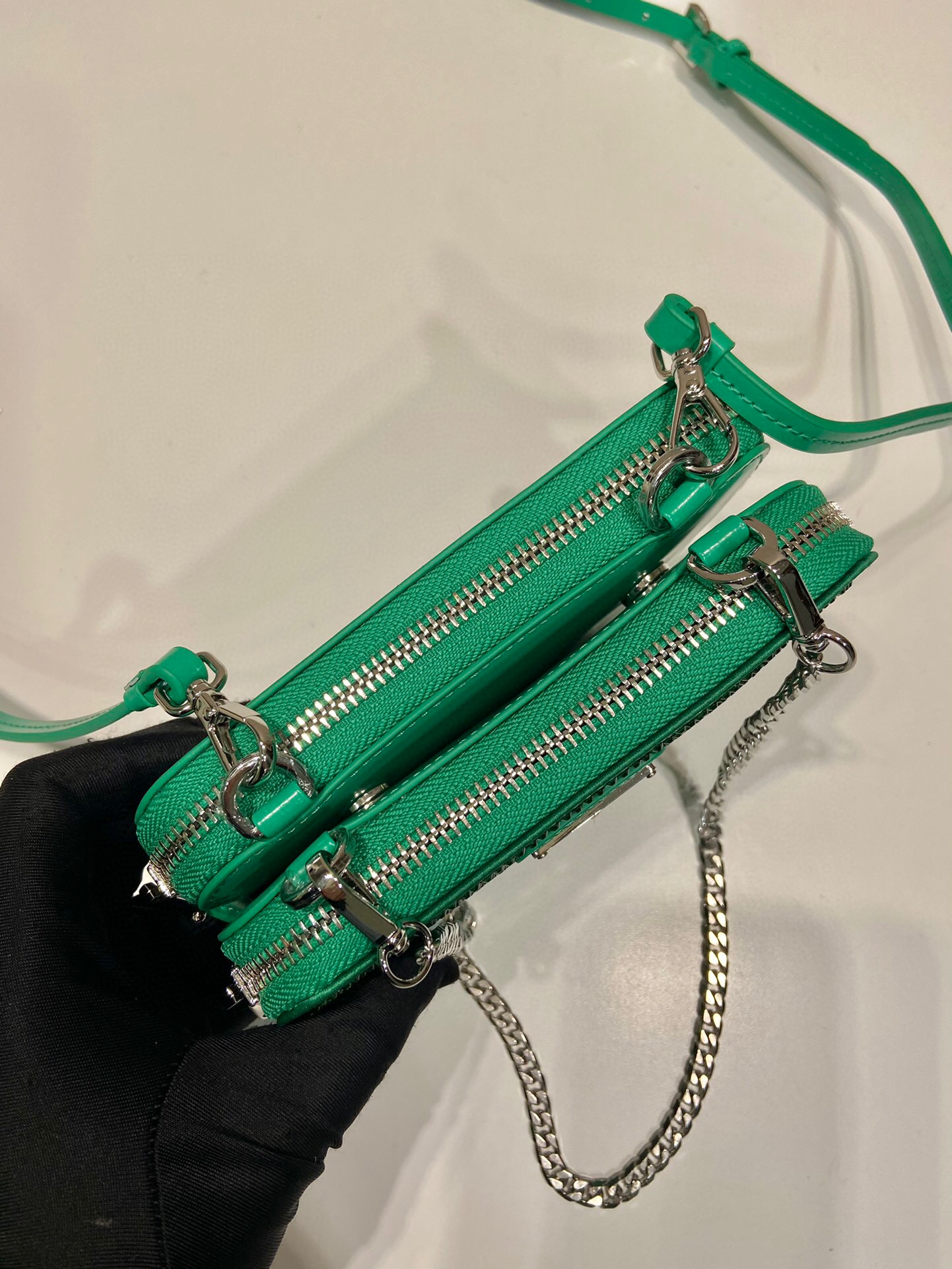 Saffiano Mini Pouch With Sparkling Stone In Green For Women 5.9in/ 15cm - Image 8