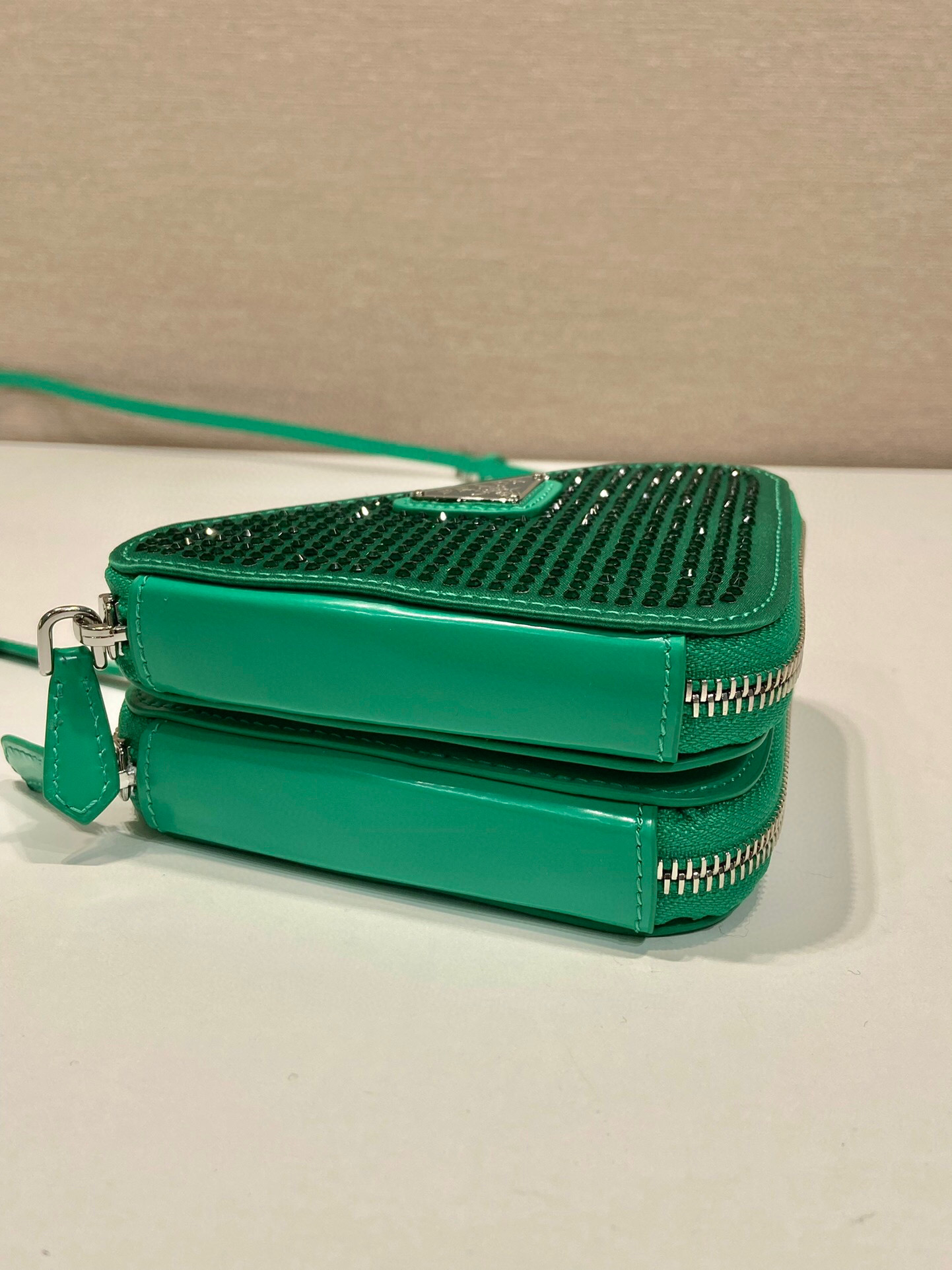 Saffiano Mini Pouch With Sparkling Stone In Green For Women 5.9in/ 15cm - Image 7