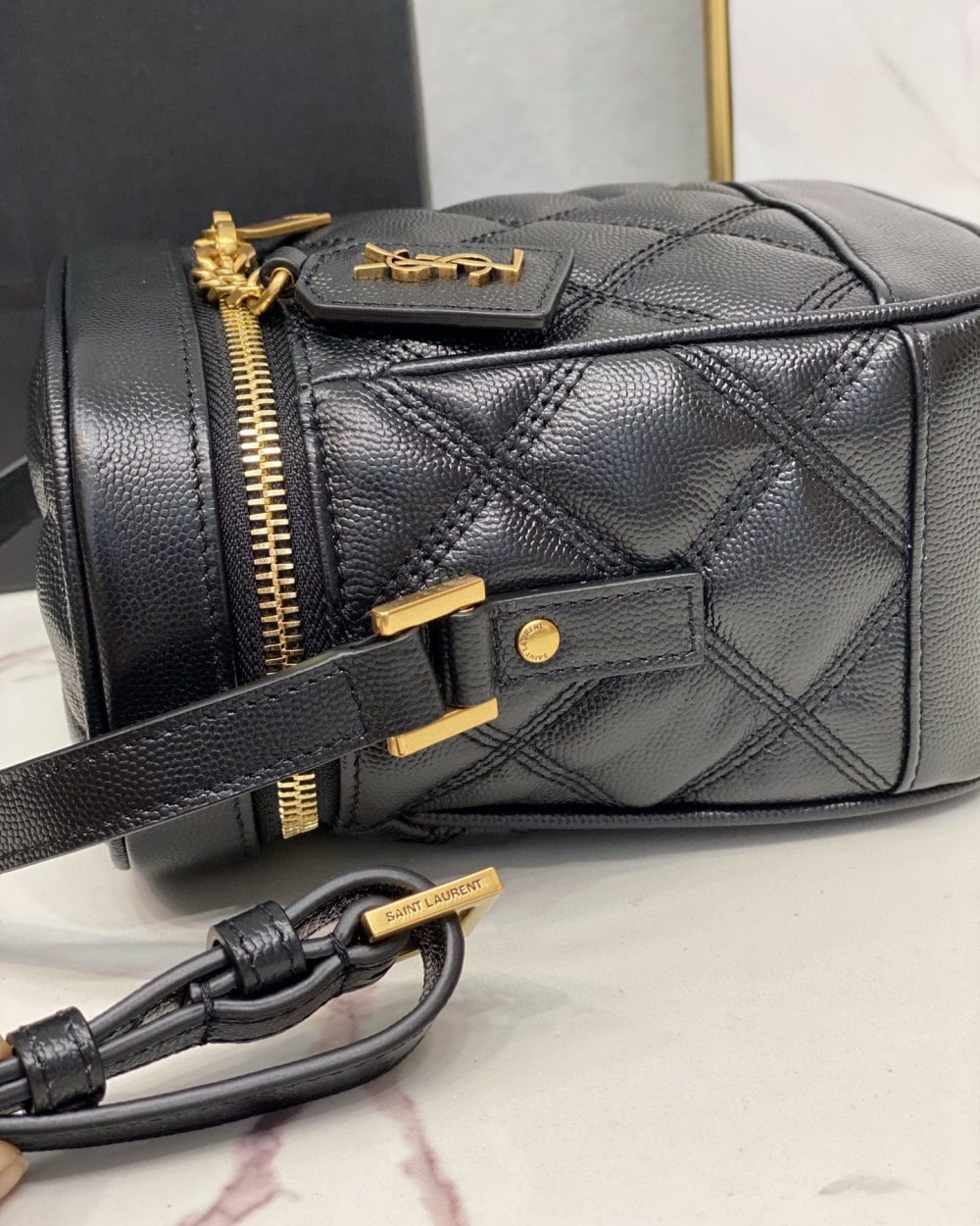[REP 1:1] Saint Laurent 80's Vanity Bag In Carré-Quilted Grain De Poudre Black For Women 6.4in/16.5cm YSL 649779DME271000