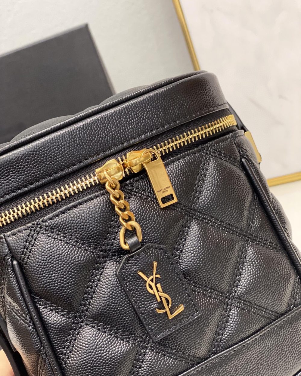[REP 1:1] Saint Laurent 80's Vanity Bag In Carré-Quilted Grain De Poudre Black For Women 6.4in/16.5cm YSL 649779DME271000