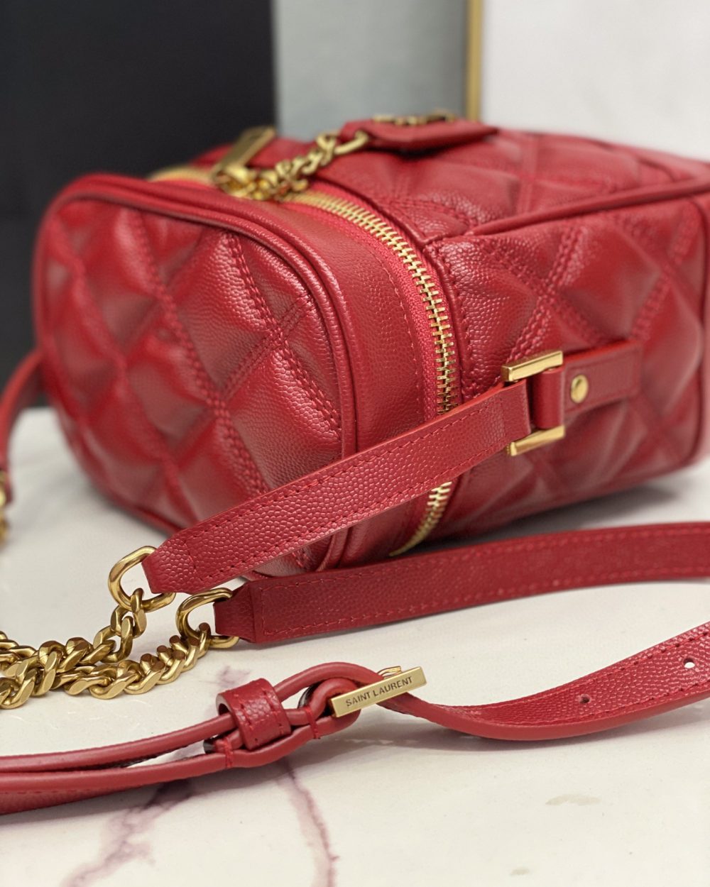 [REP 1:1] Saint Laurent 80's Vanity Bag In Carré-Quilted Grain De Poudre Red For Women 6.4in/16.5cm YSL 649779DME276805