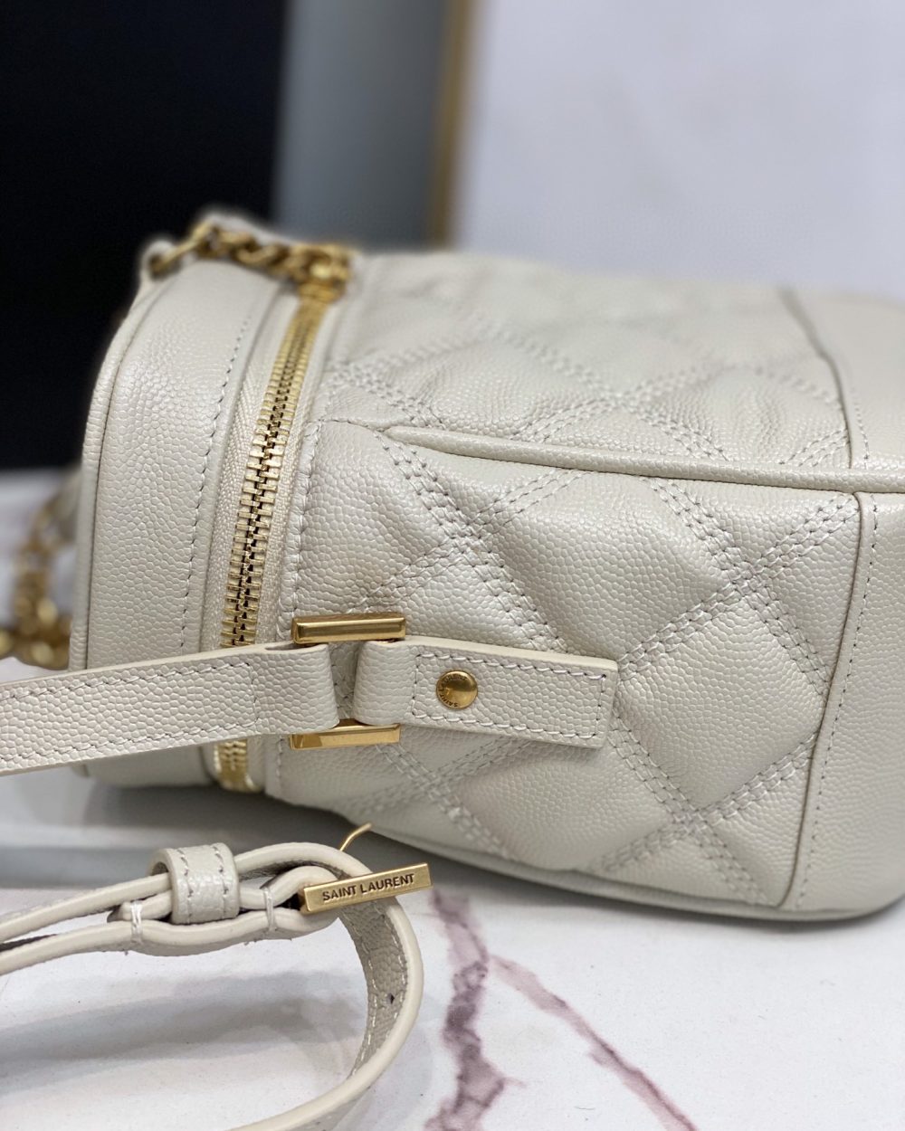 [REP 1:1] Saint Laurent 80's Vanity Bag In Carré-Quilted Grain De Poudre White For Women 6.4in/16.5cm YSL 649779DME279207