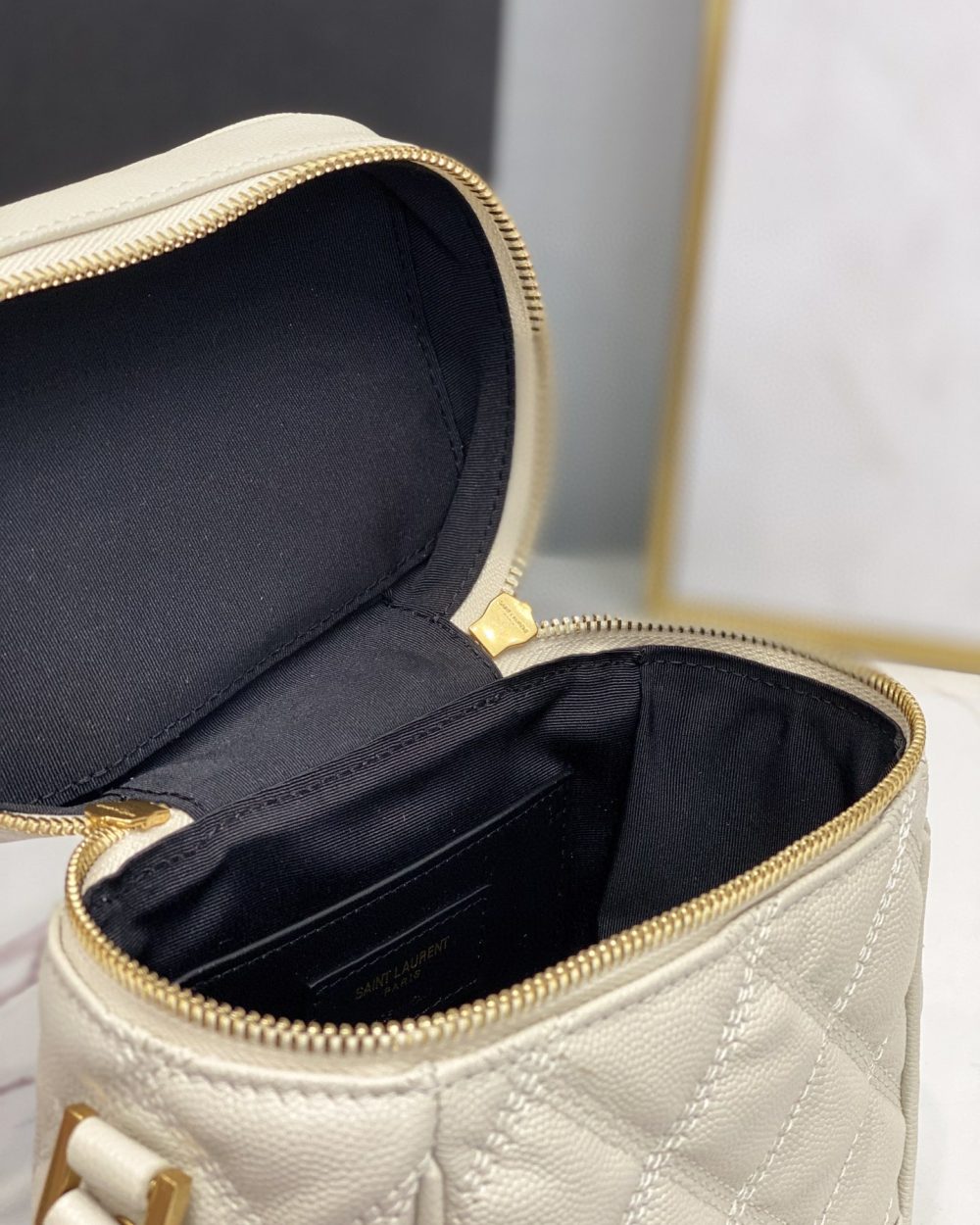 [REP 1:1] Saint Laurent 80's Vanity Bag In Carré-Quilted Grain De Poudre White For Women 6.4in/16.5cm YSL 649779DME279207