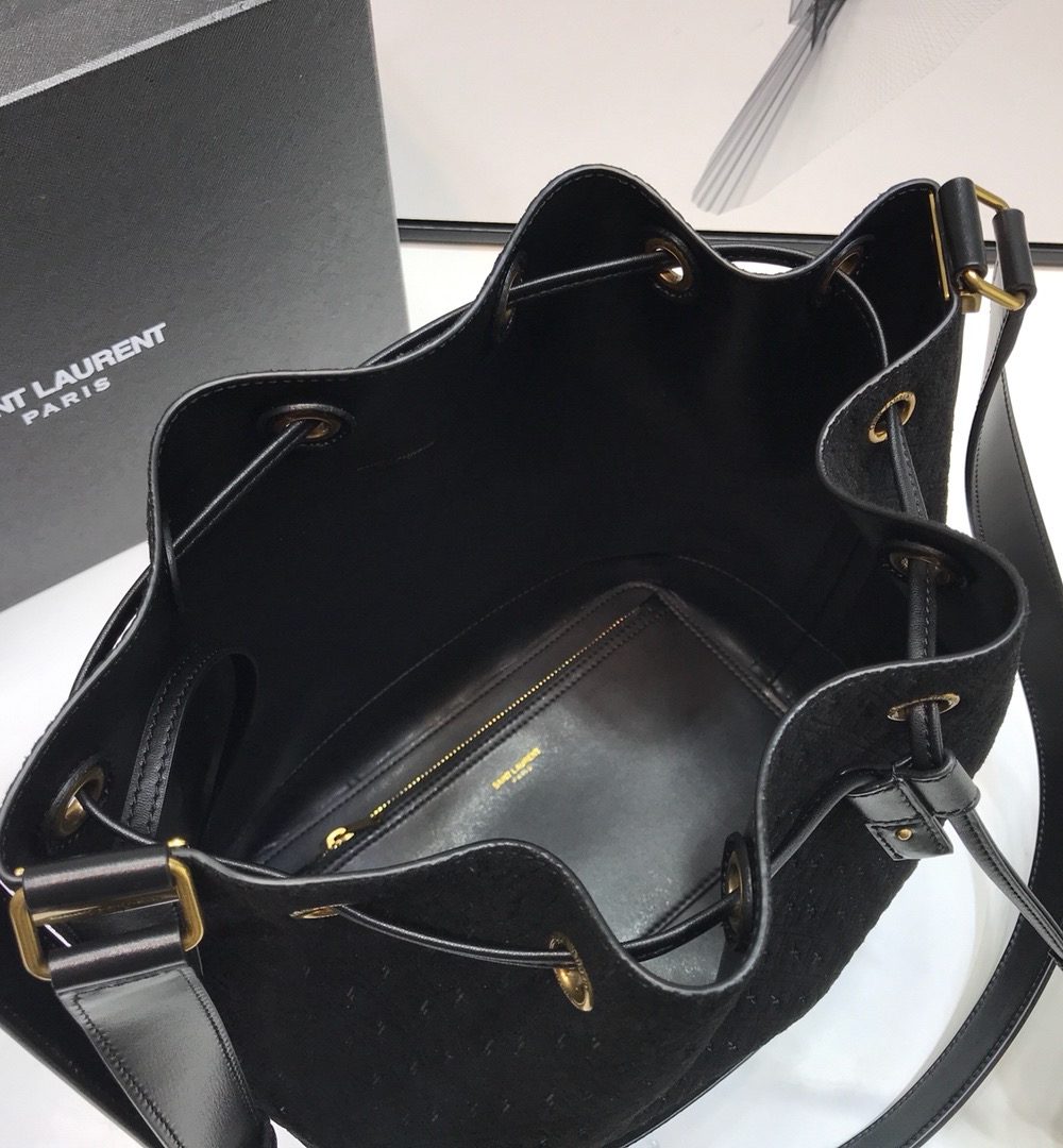[REP 1:1] Saint Laurent All-Over Monogram Bucket Bag Black For Women 10.5in/27cm YSL