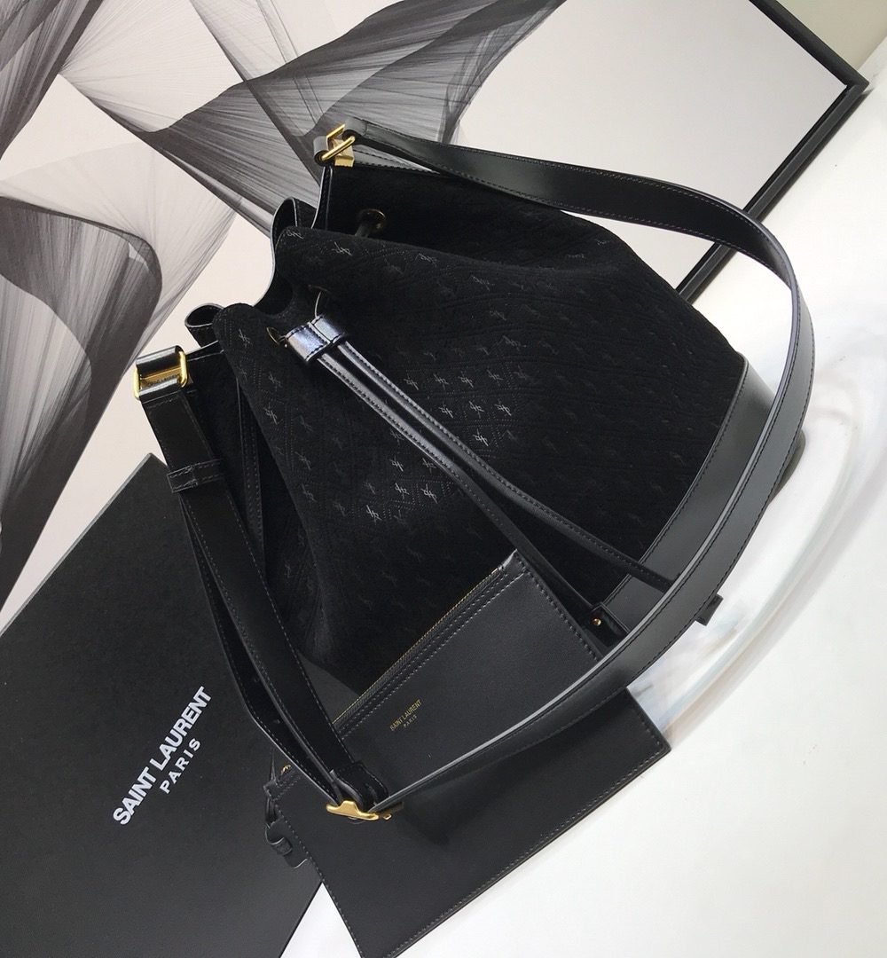 [REP 1:1] Saint Laurent All-Over Monogram Bucket Bag Black For Women 10.5in/27cm YSL