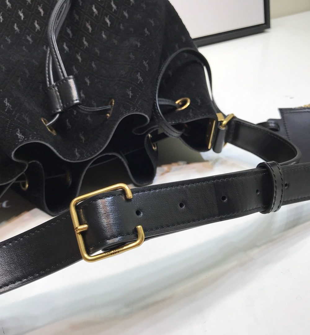[REP 1:1] Saint Laurent All-Over Monogram Bucket Bag Black For Women 10.5in/27cm YSL