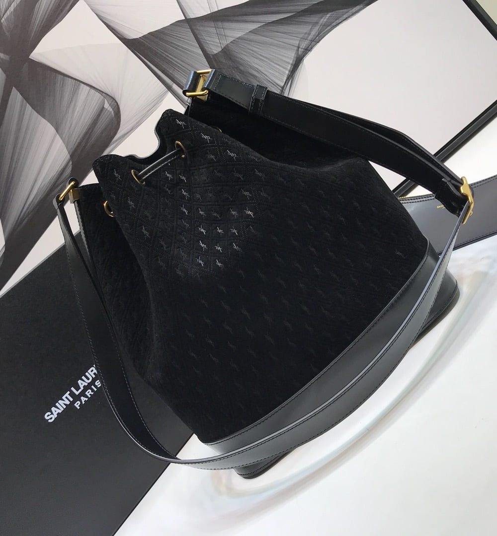 [REP 1:1] Saint Laurent All-Over Monogram Bucket Bag Black For Women 10.5in/27cm YSL