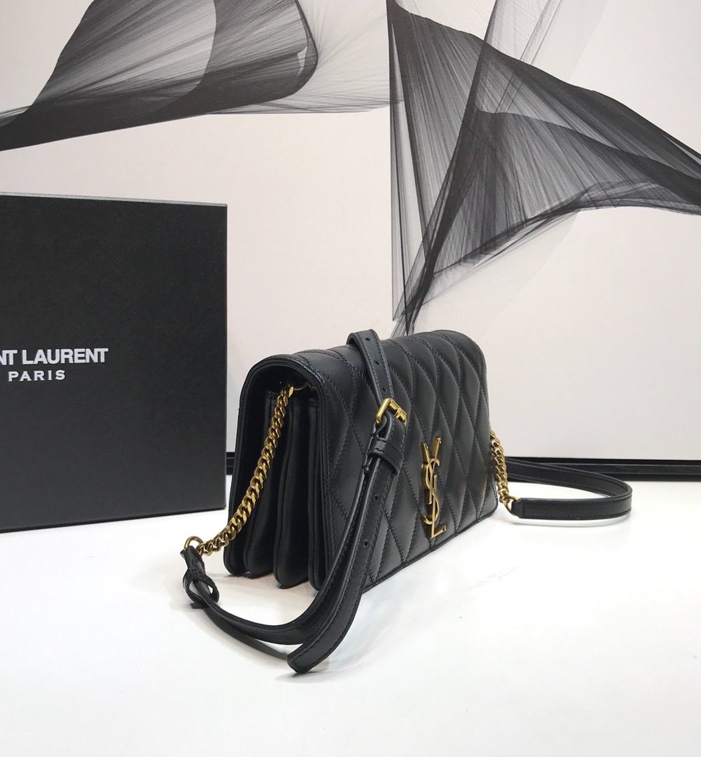 [REP 1:1] Saint Laurent Angie Patent Handbag Black For Women 8.6in/22cm YSL