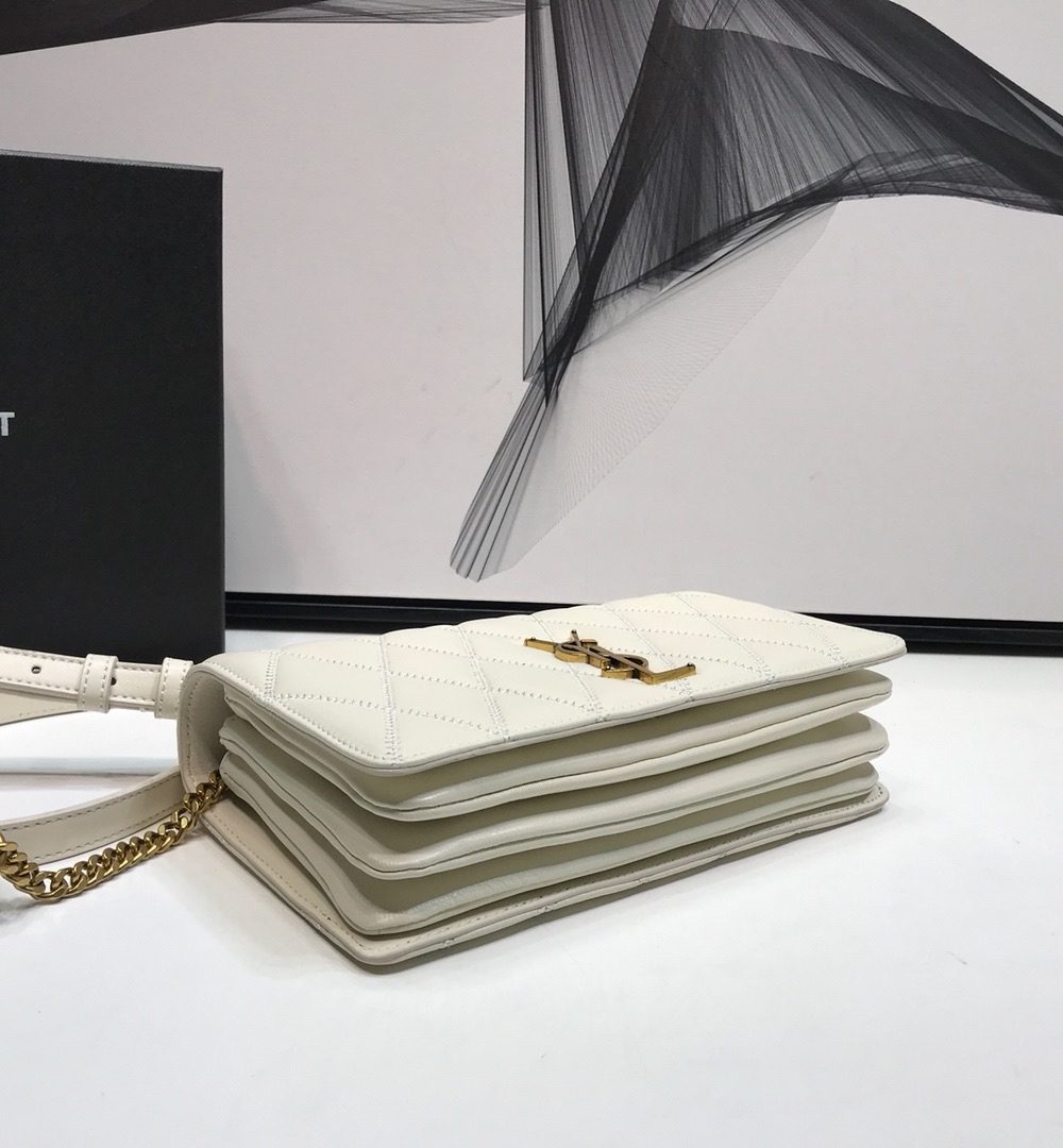 [REP 1:1] Saint Laurent Angie Patent Handbag White For Women 8.6in/22cm YSL