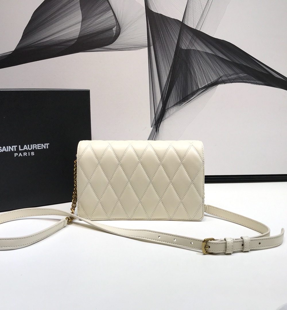 [REP 1:1] Saint Laurent Angie Patent Handbag White For Women 8.6in/22cm YSL