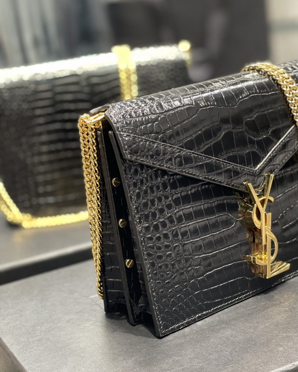 [REP 1:1] Saint Laurent Cassandra Medium Chain Bag Black For Women 8.6in/22cm YSL
