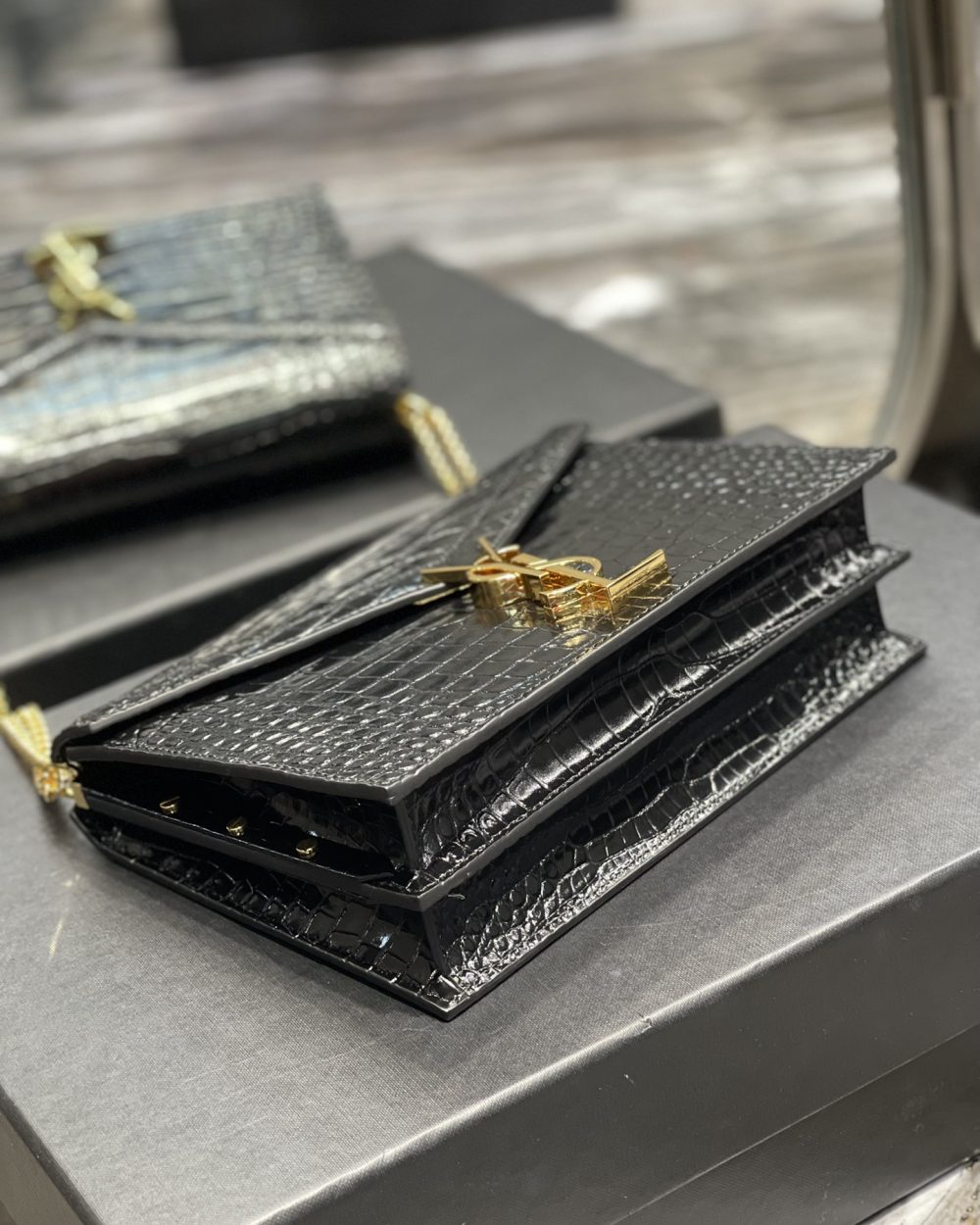 [REP 1:1] Saint Laurent Cassandra Medium Chain Bag Black For Women 8.6in/22cm YSL