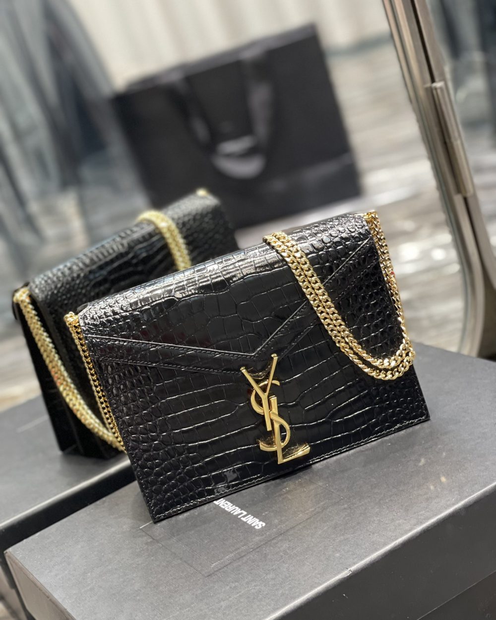 [REP 1:1] Saint Laurent Cassandra Medium Chain Bag Black For Women 8.6in/22cm YSL