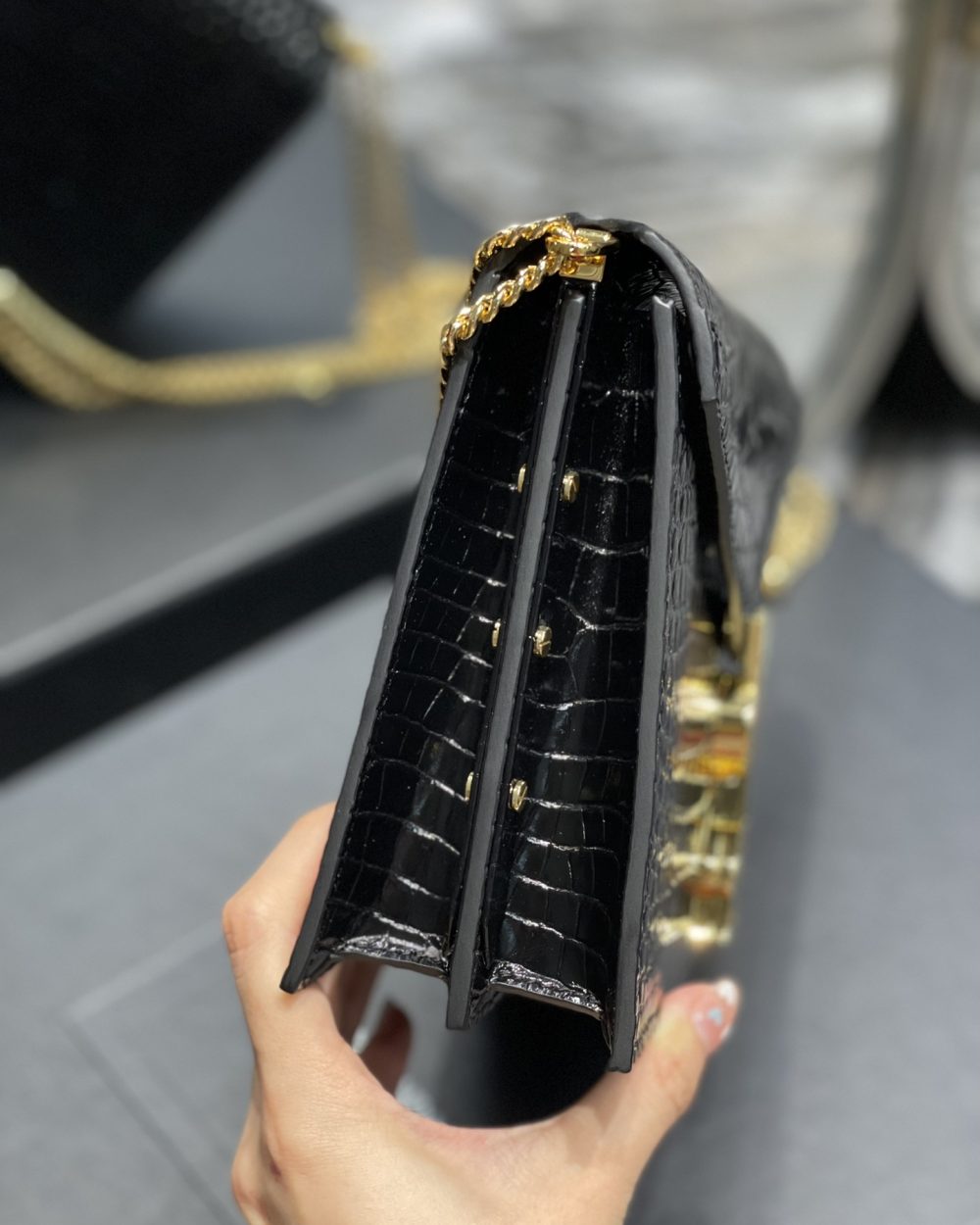 [REP 1:1] Saint Laurent Cassandra Medium Chain Bag Black For Women 8.6in/22cm YSL