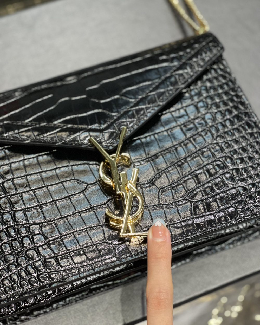 [REP 1:1] Saint Laurent Cassandra Medium Chain Bag Black For Women 8.6in/22cm YSL
