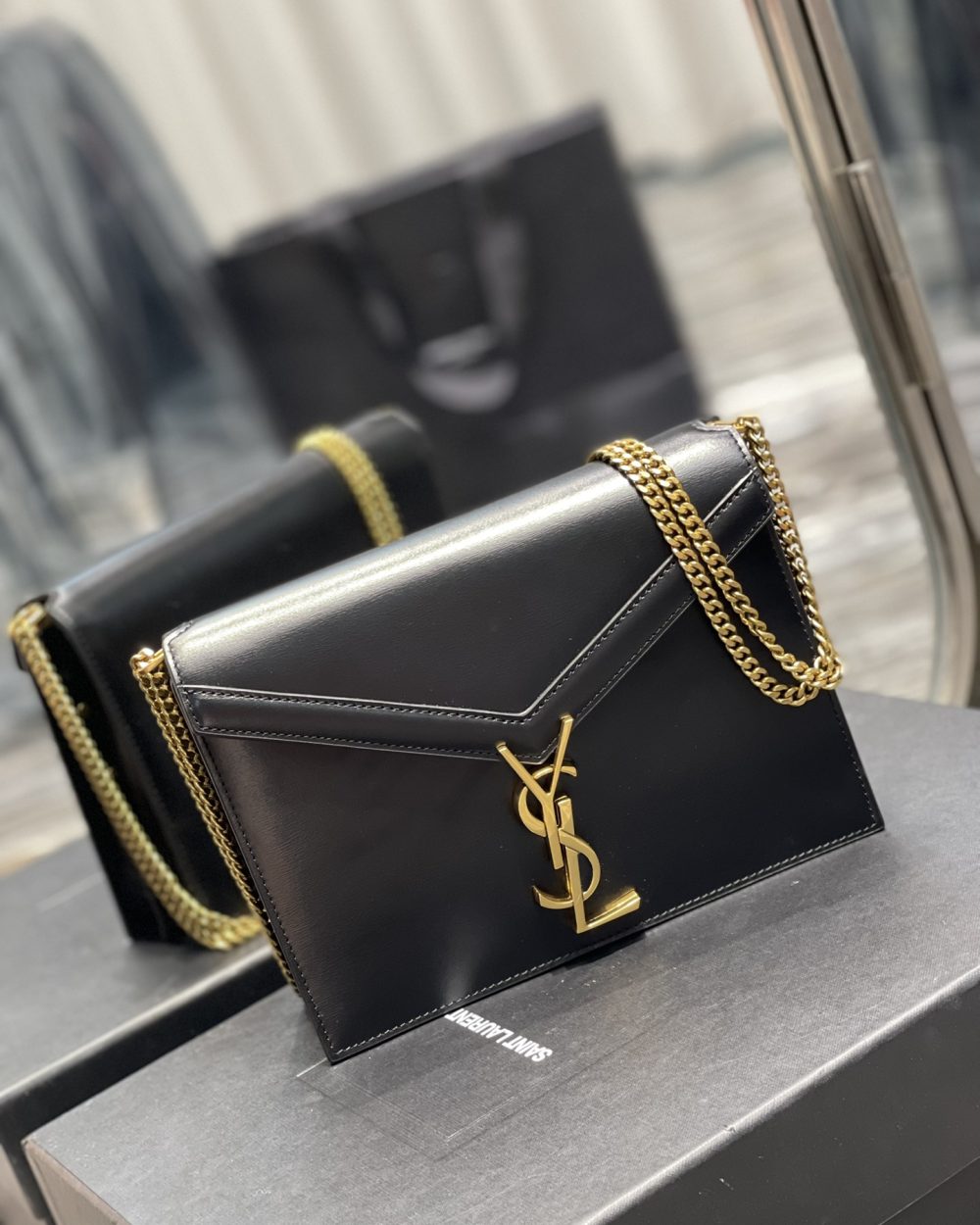 [REP 1:1] Saint Laurent Cassandra Medium Chain Bag Black In Grain De Poudre Embossed For Women 8.6in/22cm YSL 5327500SXSW1000