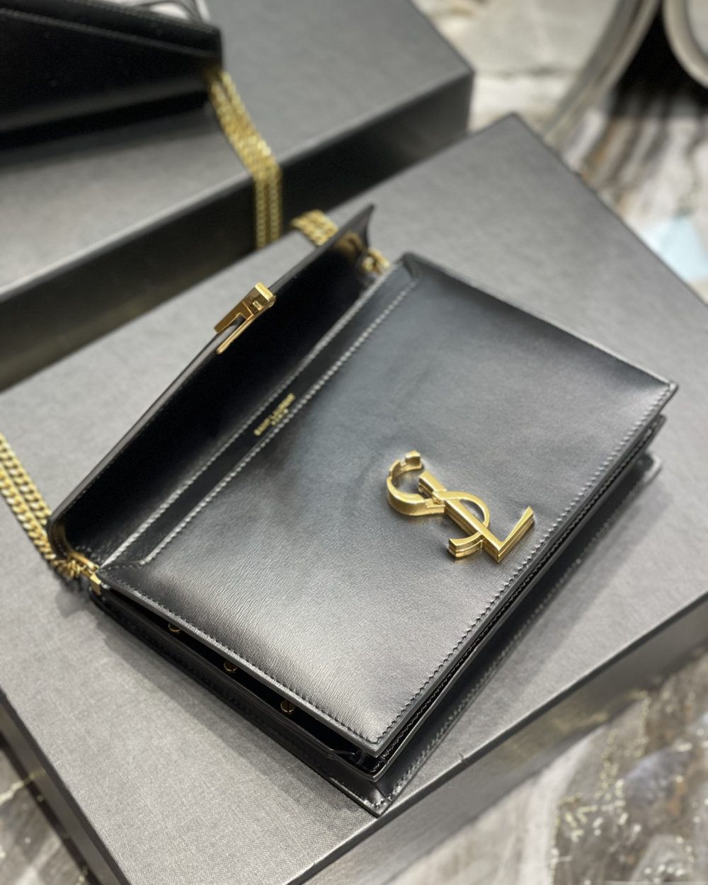 [REP 1:1] Saint Laurent Cassandra Medium Chain Bag Black In Grain De Poudre Embossed For Women 8.6in/22cm YSL 5327500SXSW1000