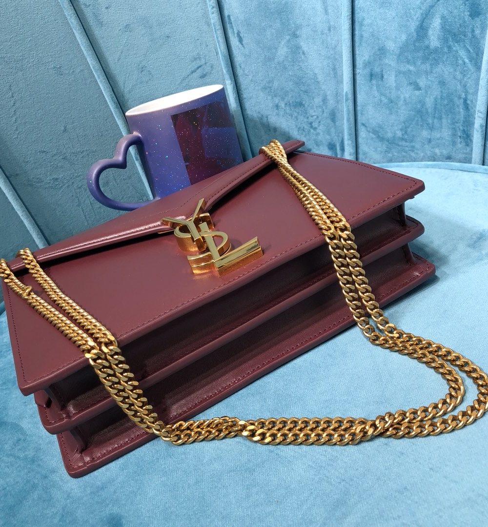 [REP 1:1] Saint Laurent Cassandra Medium Chain Bag Burgundy For Women 8.7in/22cm YSL 532750BOW0W6008