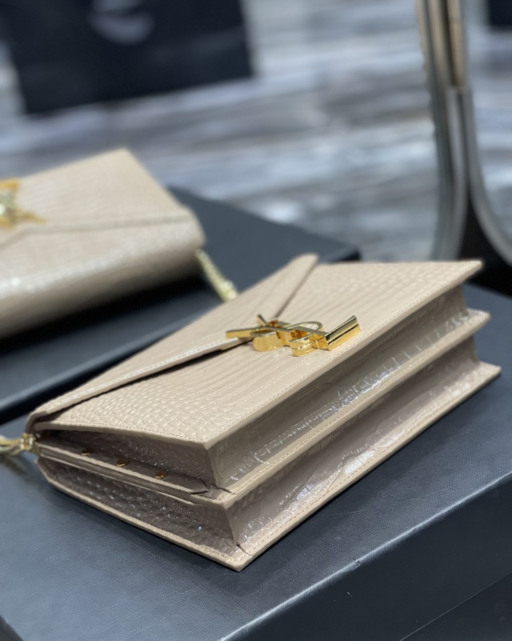 [REP 1:1] Saint Laurent Cassandra Medium Chain Bag Dark Beige In Grain De Poudre Embossed For Women 8.6in/22cm YSL 532750DND0J2721