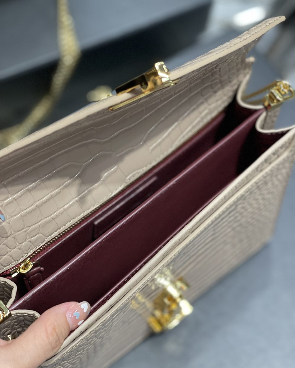 [REP 1:1] Saint Laurent Cassandra Medium Chain Bag Dark Beige In Grain De Poudre Embossed For Women 8.6in/22cm YSL 532750DND0J2721