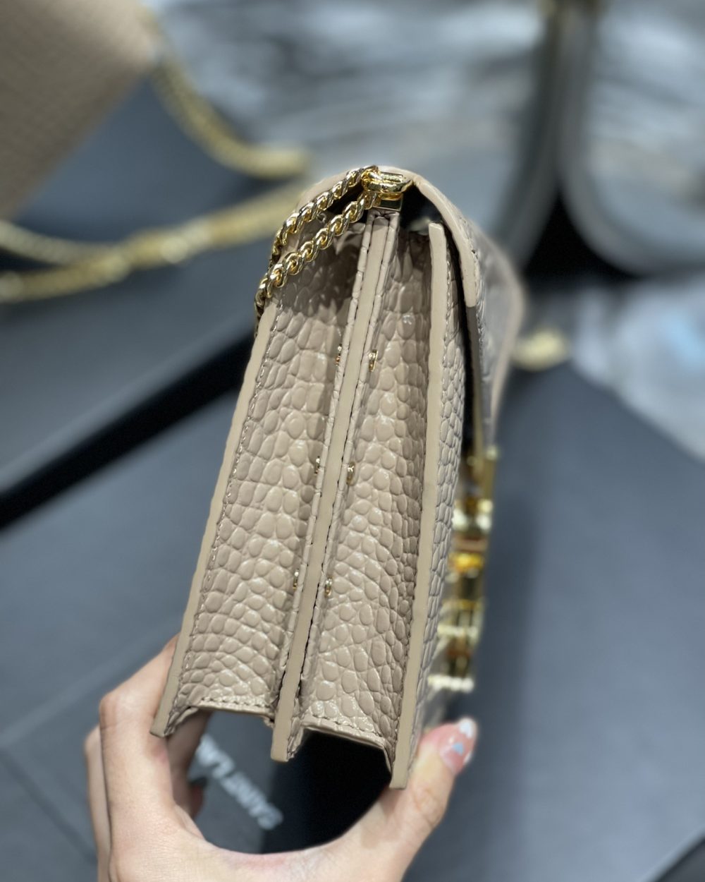 [REP 1:1] Saint Laurent Cassandra Medium Chain Bag Dark Beige In Grain De Poudre Embossed For Women 8.6in/22cm YSL 532750DND0J2721