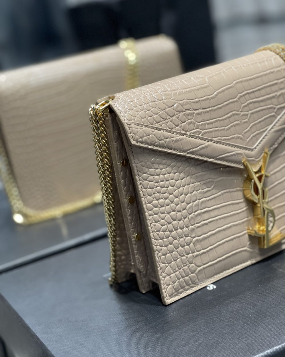 [REP 1:1] Saint Laurent Cassandra Medium Chain Bag Dark Beige In Grain De Poudre Embossed For Women 8.6in/22cm YSL 532750DND0J2721