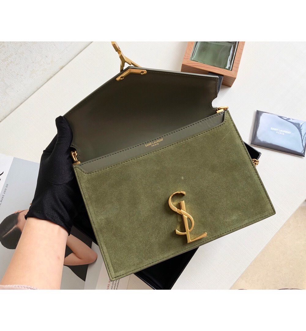 [REP 1:1] Saint Laurent Cassandra Medium Chain Bag In Box And Velvet Green For Women 8.6in/22cm YSL