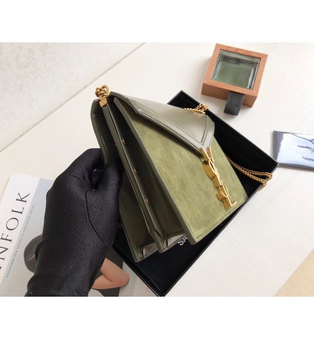 [REP 1:1] Saint Laurent Cassandra Medium Chain Bag In Box And Velvet Green For Women 8.6in/22cm YSL