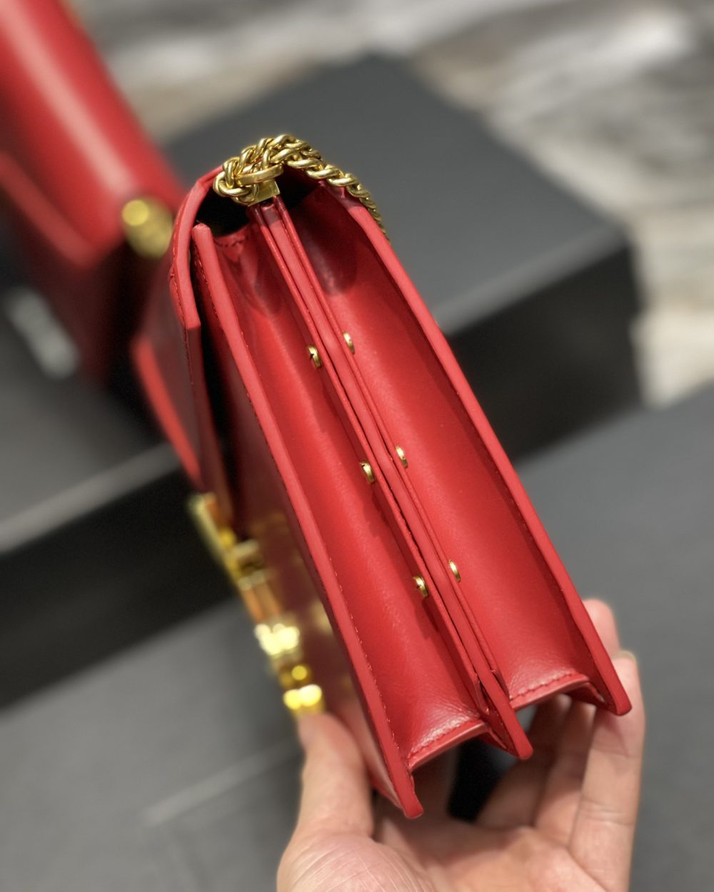 [REP 1:1] Saint Laurent Cassandra Medium Chain Bag Rouge Opyum In Grain De Poudre Embossed For Women 8.6in/22cm YSL 532750BOW0W6008