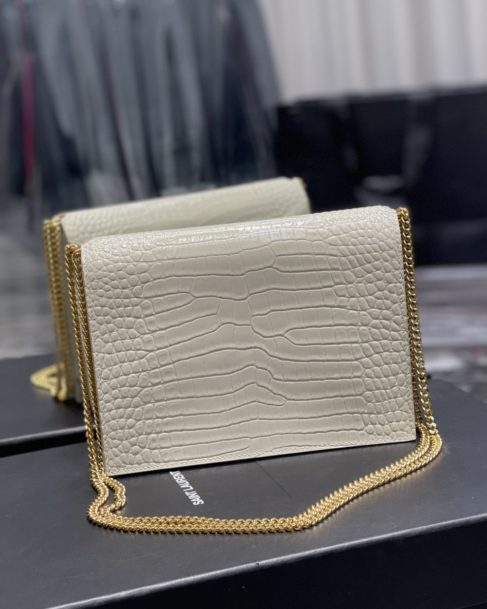 [REP 1:1] Saint Laurent Cassandra Medium Chain Bag White In Grain De Poudre Embossed For Women 8.6in/22cm YSL