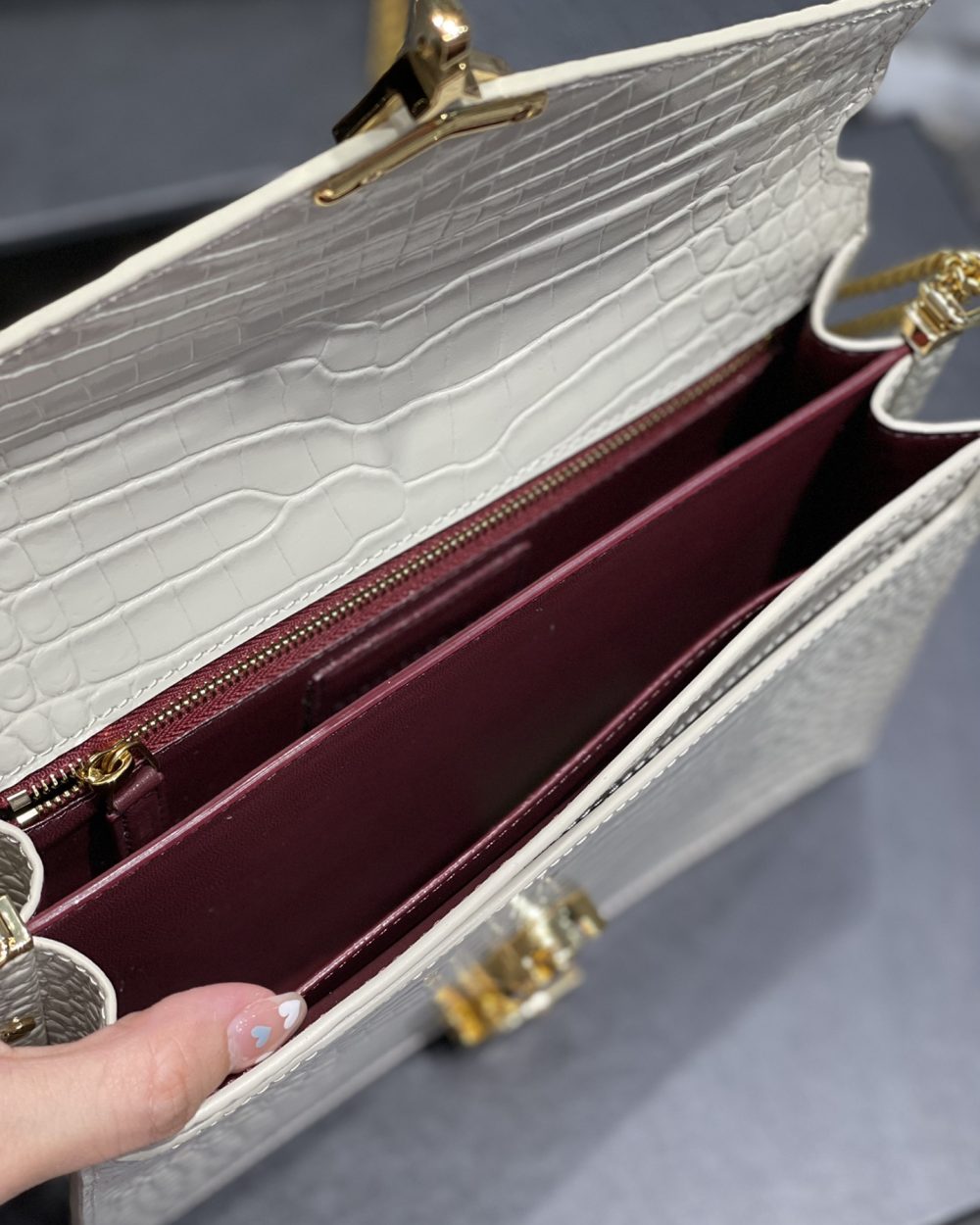 [REP 1:1] Saint Laurent Cassandra Medium Chain Bag White In Grain De Poudre Embossed For Women 8.6in/22cm YSL