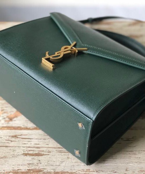 [REP 1:1] Saint Laurent Cassandra Medium Top Handle Bag In Grain De Poudre Embossed Dark Green For Women 9.6in/25cm