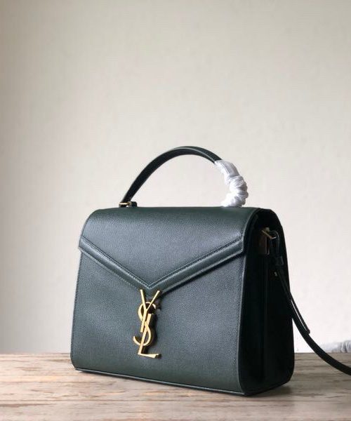 [REP 1:1] Saint Laurent Cassandra Medium Top Handle Bag In Grain De Poudre Embossed Dark Green For Women 9.6in/25cm