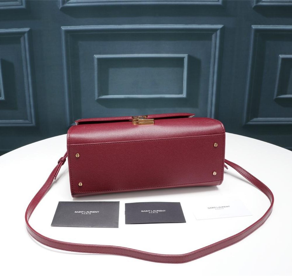 [REP 1:1] Saint Laurent Cassandra Medium Top Handle Bag In Grain De Poudre Embossed Rouge Legion For Women 9.6in/25cm 578000BOW0W6475